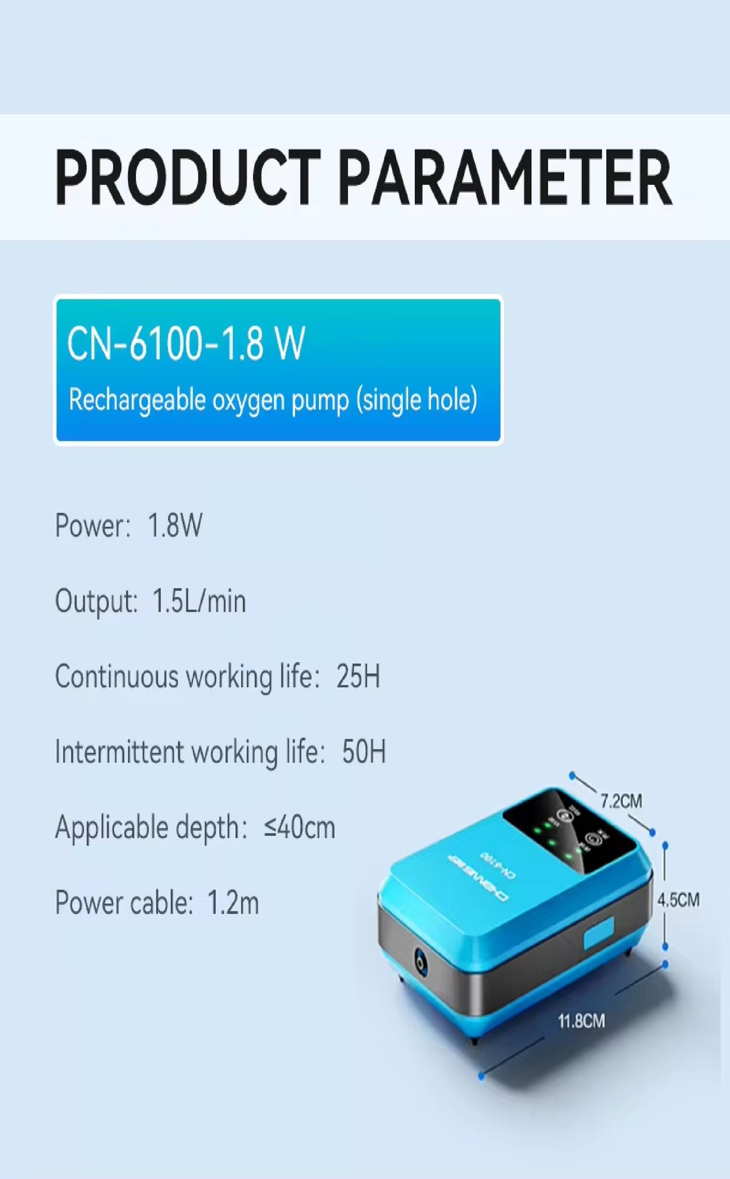CHANING Rechargeable Aquarium Air Pump (AC/DC) with Type C charger