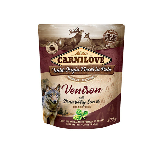 CARNILOVE Venison with Strawberry Leaves for Adult Dogs (Wet Food Pouches) 300g
