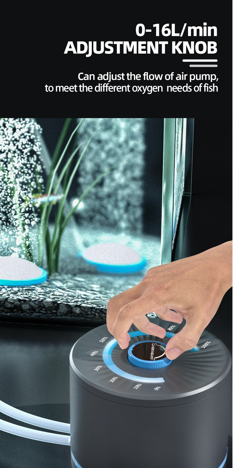 CHANING Air Pump For Aquarium Manual Turn Knob