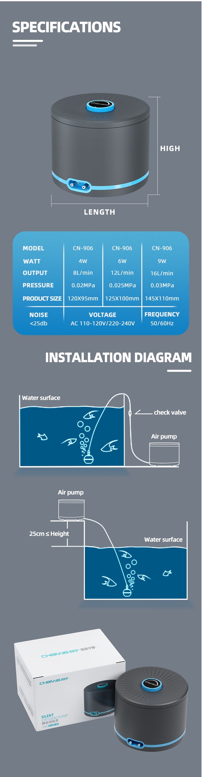 CHANING Air Pump For Aquarium Manual Turn Knob