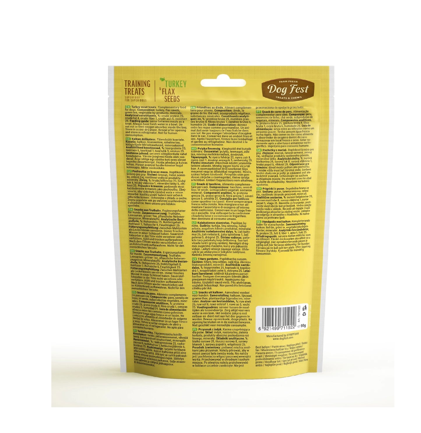 DOG FEST Training Treats - Turkey and Flax Seeds - 90grams