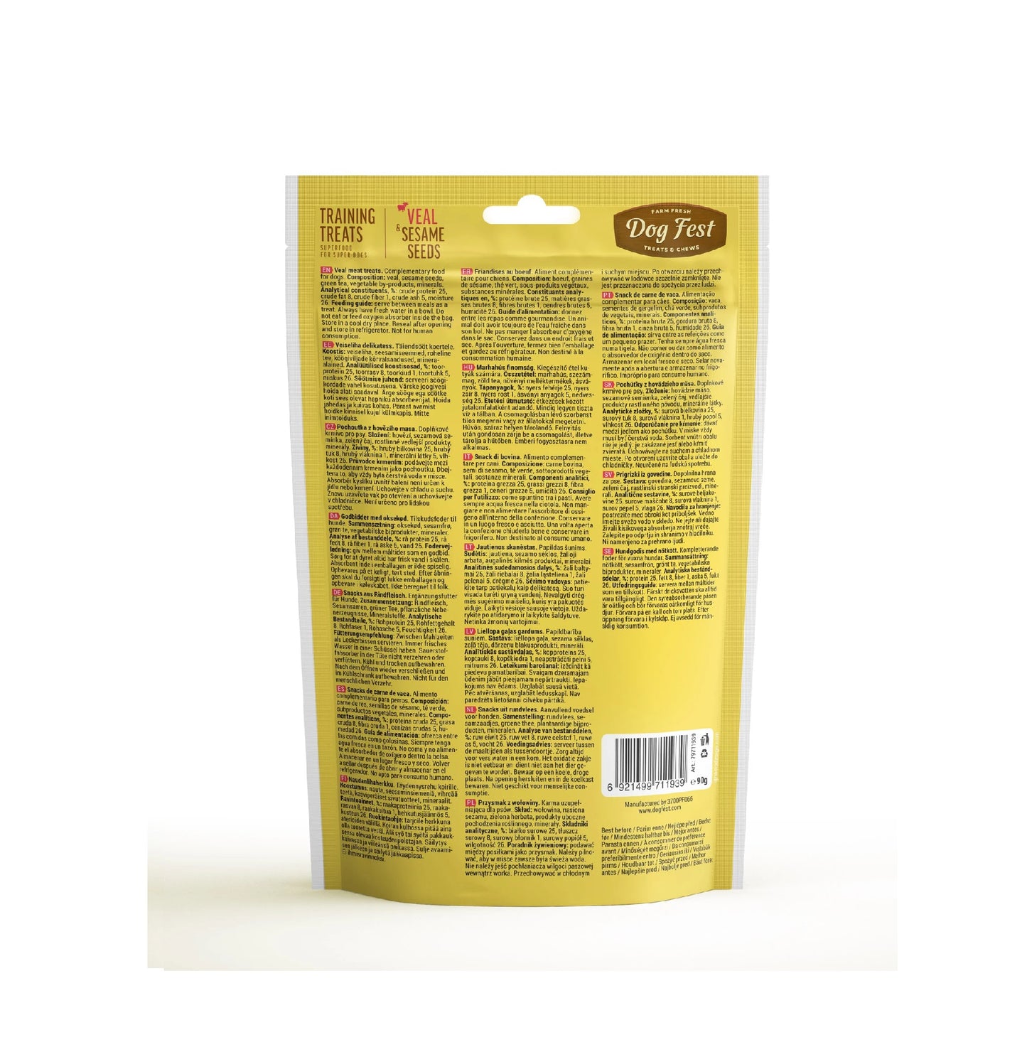 DOG FEST Training Treats - Veal and Sesame Seeds - 90grams