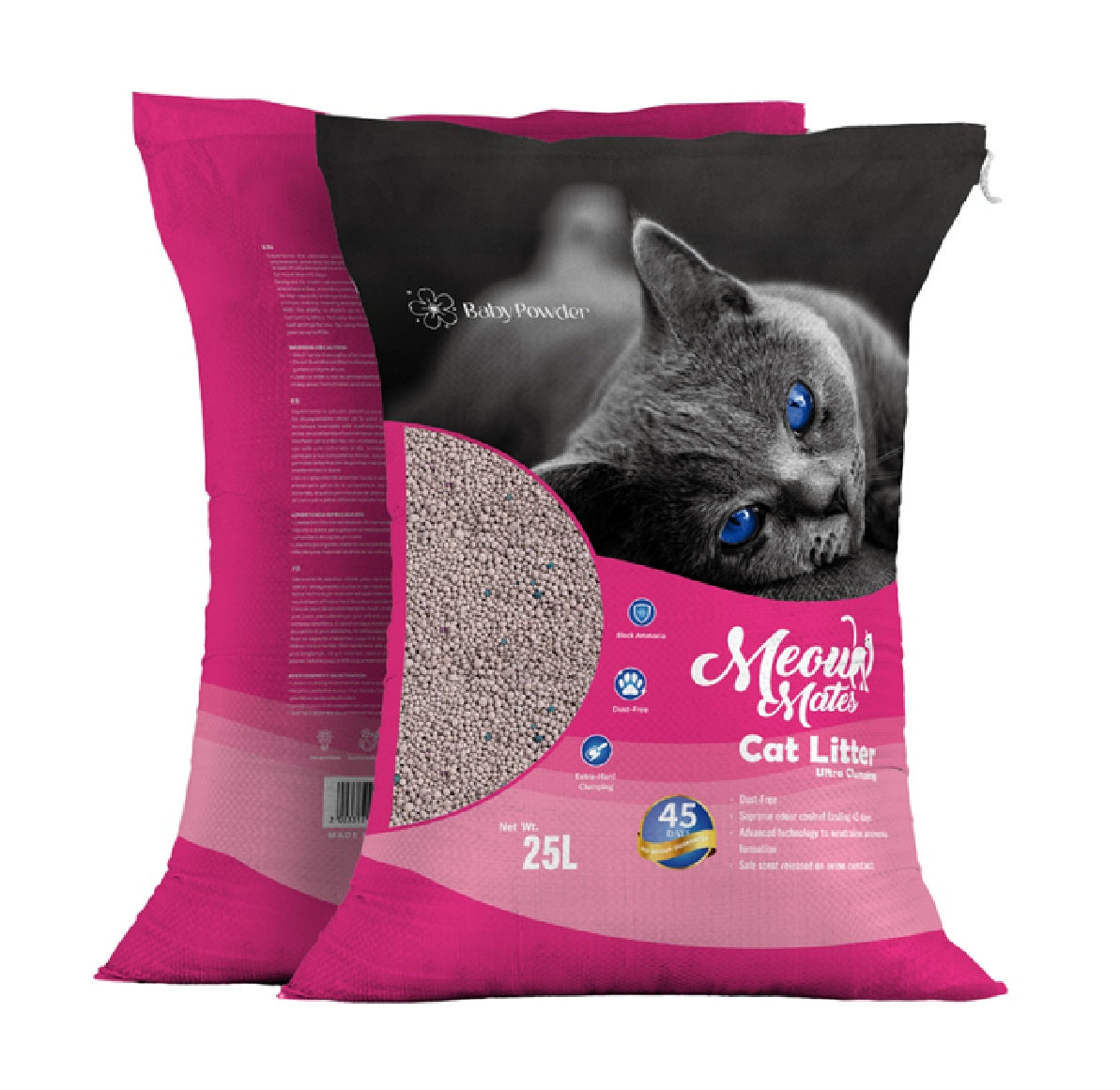 MEOW MATES Bentonite Cat Litter - Baby Powder Scent 25L (20kg)