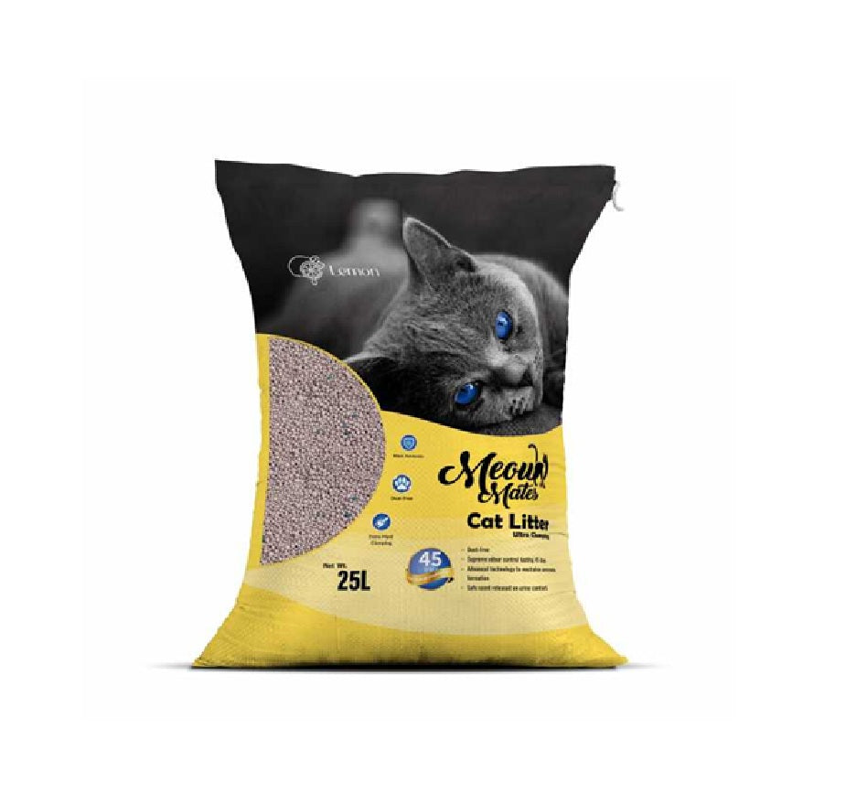 MEOW MATES Bentonite Cat Litter - Lemon Scent 25L (20kg)