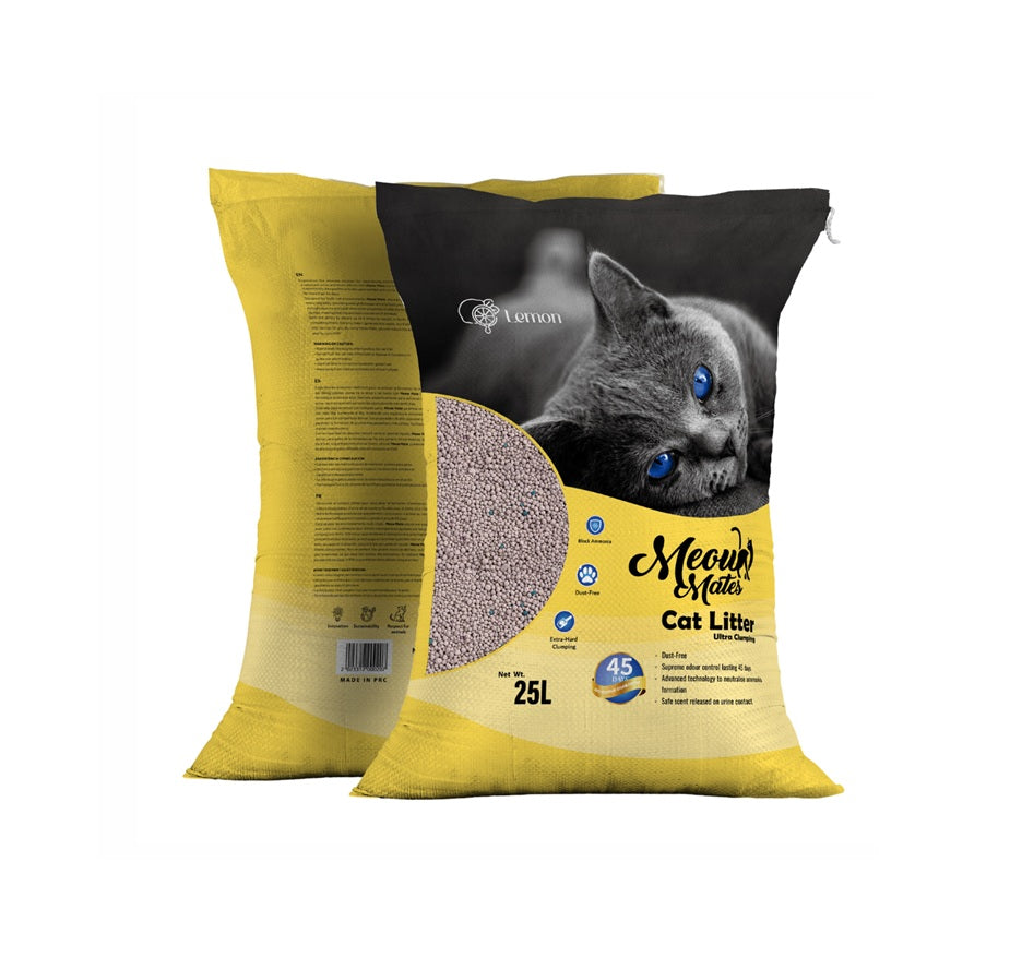 MEOW MATES Bentonite Cat Litter - Lemon Scent 25L (20kg)