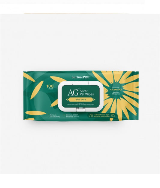 NURTUREPRO AG+ Silver Pet Wet Wipes -Aloe Vera (100 Sheets/ Pack)