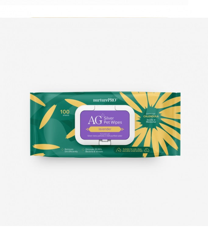 NURTUREPRO AG+ Silver Pet Wet Wipes - Lavender (100 Sheets / Pack)