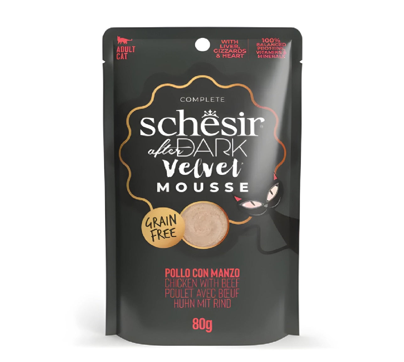 SCHESIR After Dark Velvet Mousse In Broth Variety Pack For Cat 960g (80g x12 Pouch) - 4 Flavors ( 3 Pouch Each Flavor)