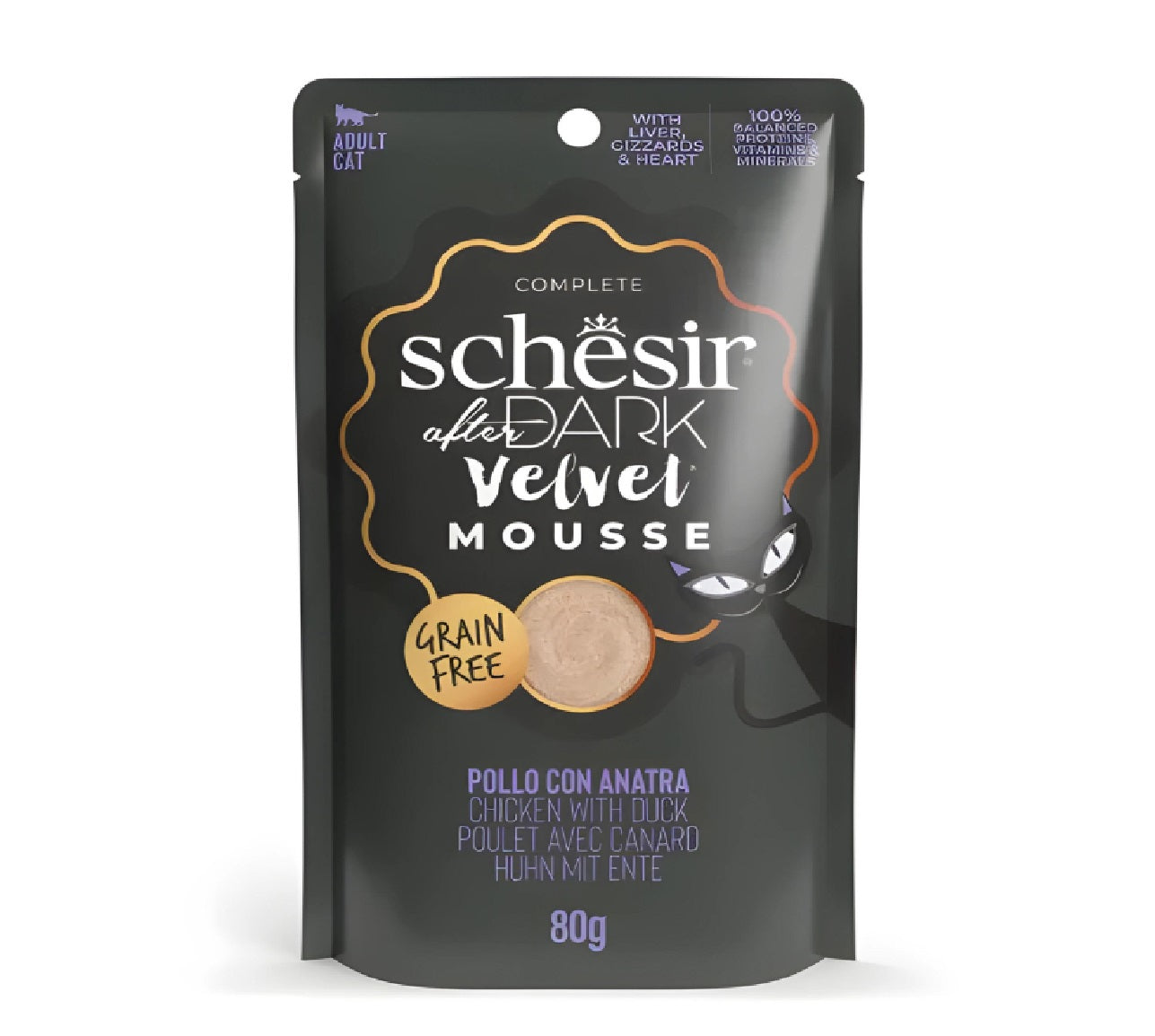SCHESIR After Dark Velvet Mousse In Broth Variety Pack For Cat 960g (80g x12 Pouch) - 4 Flavors ( 3 Pouch Each Flavor)