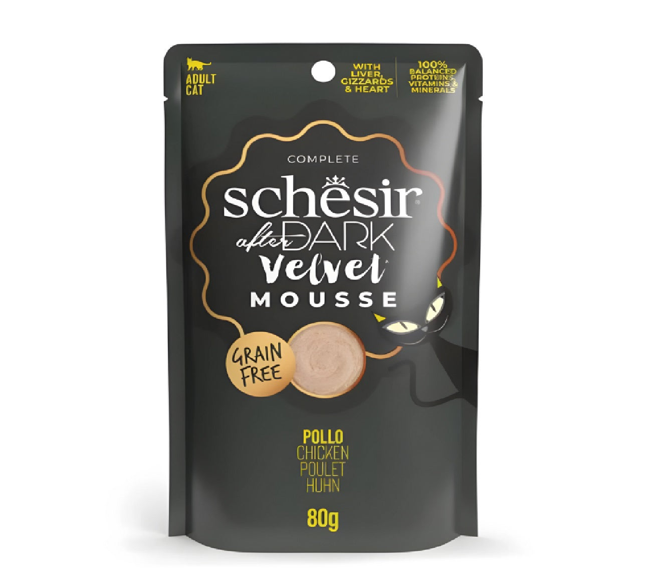 SCHESIR After Dark Velvet Mousse In Broth Variety Pack For Cat 960g (80g x12 Pouch) - 4 Flavors ( 3 Pouch Each Flavor)