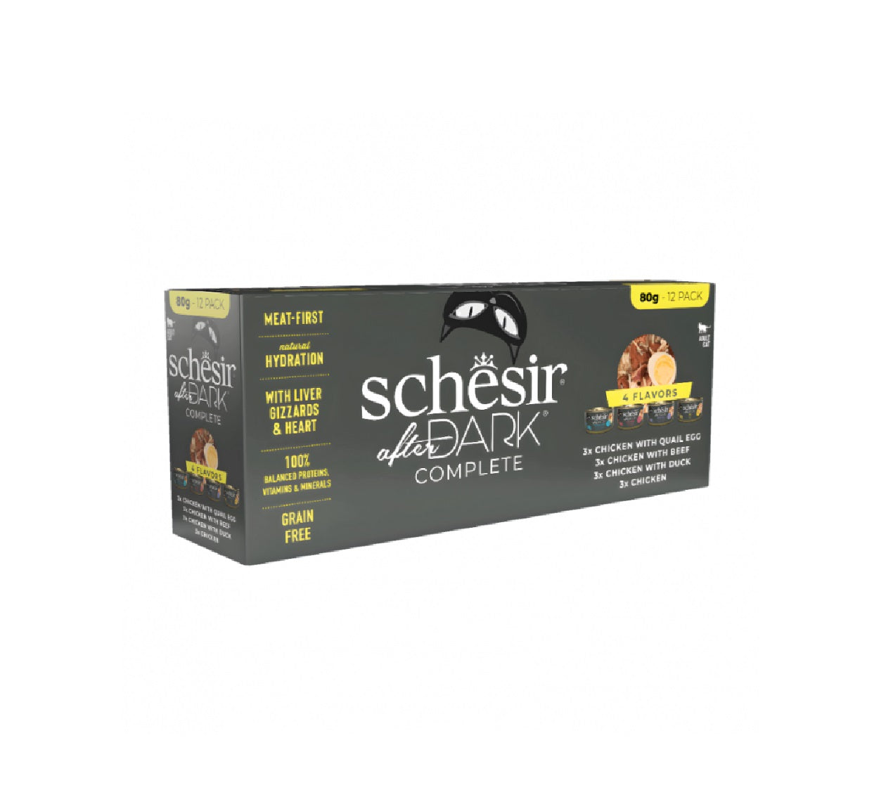 SCHESIR After Dark Wholefood in Broth Variety Pack for Cat 960g (80g x12 Cans) - 4 Flavors (3 Cans Each Flavor)