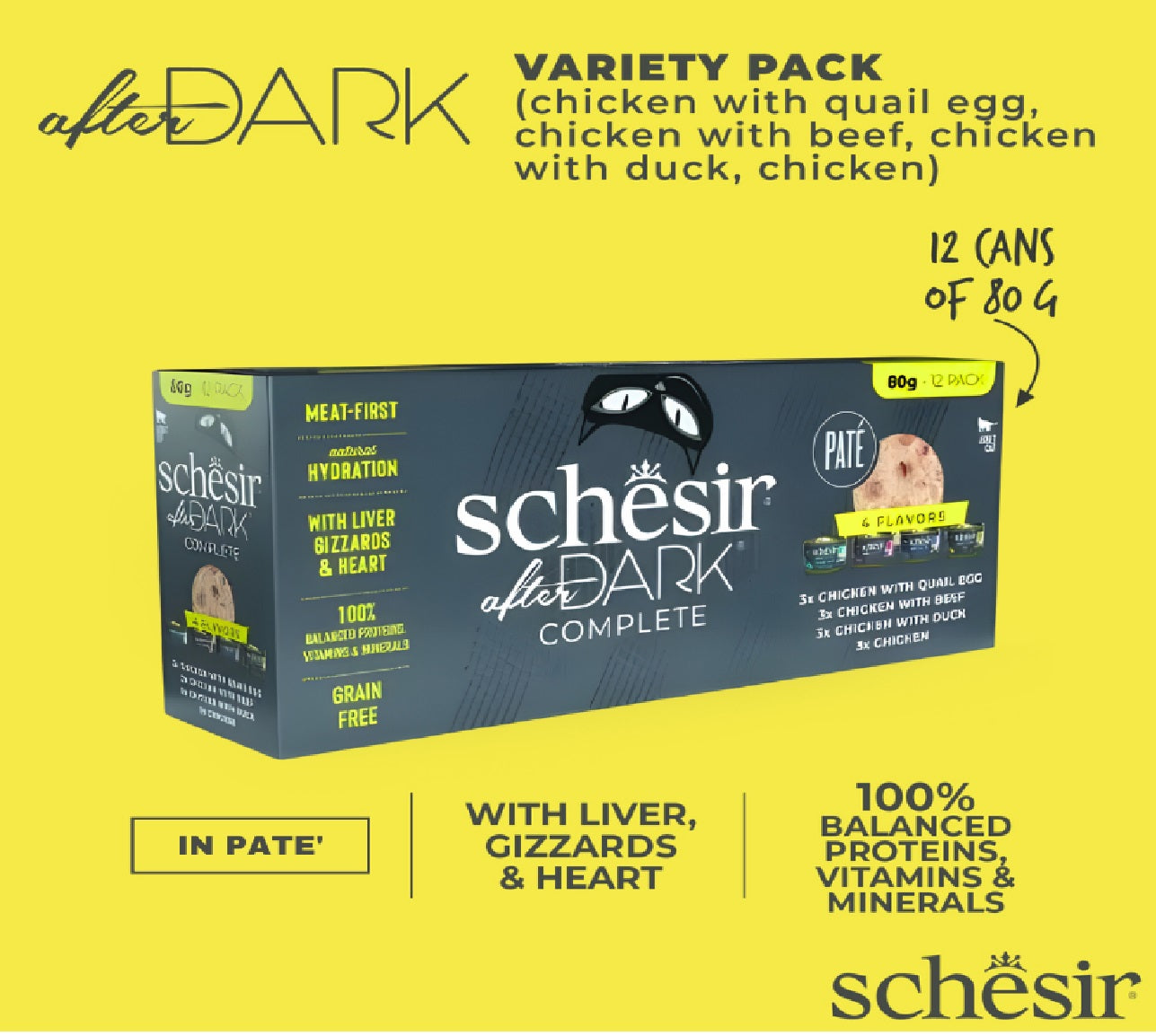 Dark in Pate Variety Pack For Cat 960g (80g x12 Cans) - 4 Flavors (3 Cans Each Flavor)