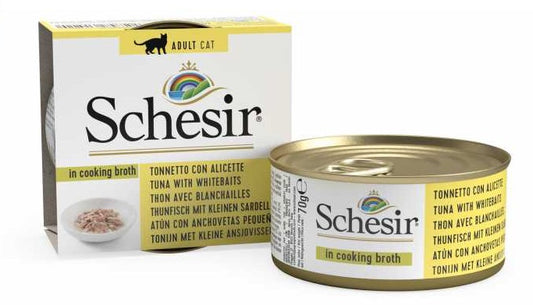 SCHESIR Cat Wet Food (Tuna with Whitebait) in cooking broth - 70grams