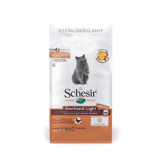 SCHESIR Dry Food For Adult Cats - Sterilized & Light Rich in Chicken - 10 kg
