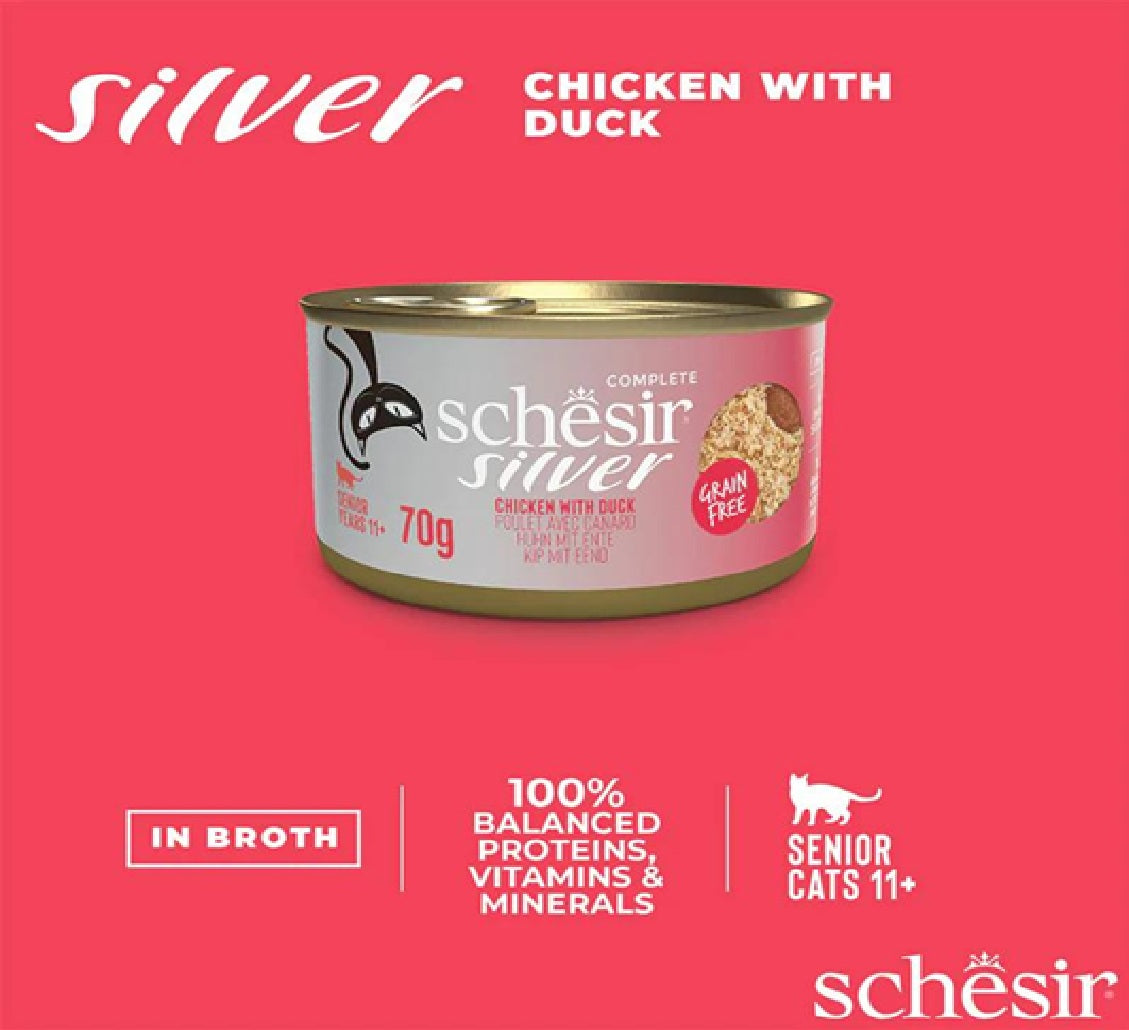SCHESIR Silver Mousse & Fillets Senior Cat Wholefood - Chicken With Duck - 70g