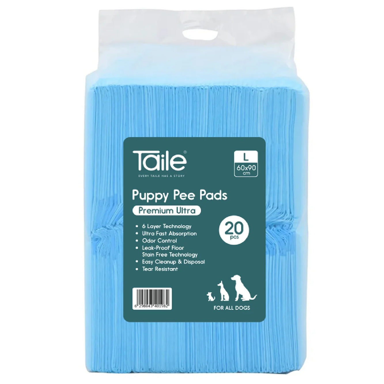 TAILE Puppy Pee Pads Premium Ultra Blue, 20/pk, 60 x 90 cm