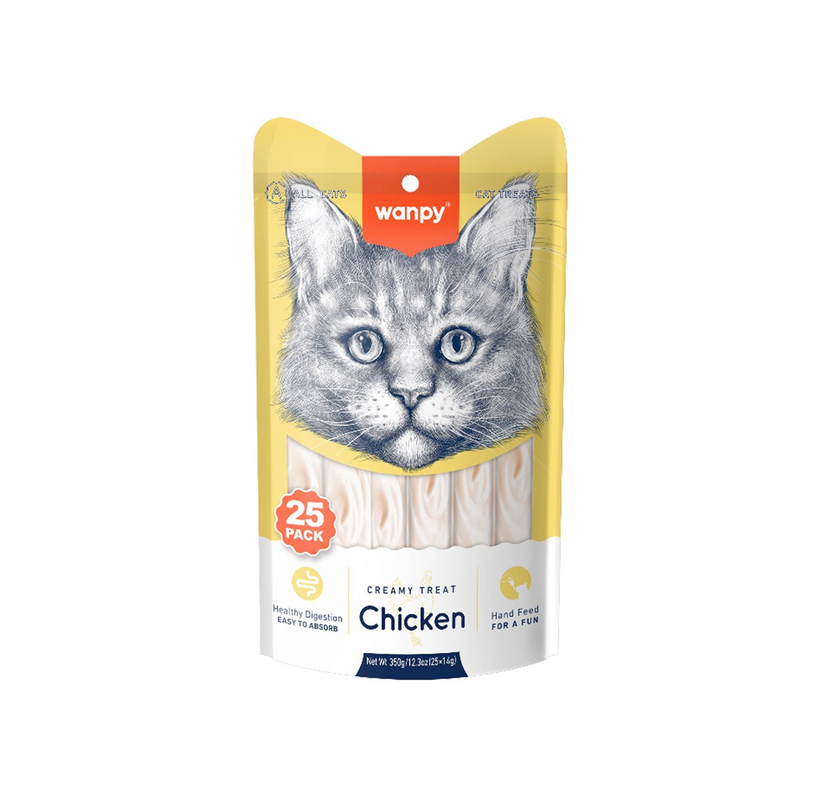 WANPY Creamy Lickable Cat Treats – Chicken (14g x 25pc)