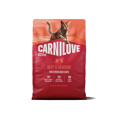 CARNILOVE Active Beef & Venison for Sterilised Adult All Breeds Dry Cat Food 2kg