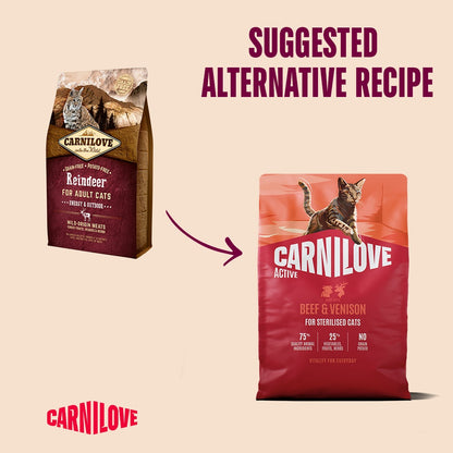 CARNILOVE Active Beef & Venison for Sterilised Adult All Breeds Dry Cat Food 2kg