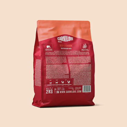 CARNILOVE Active Beef & Venison for Sterilised Adult All Breeds Dry Cat Food 2kg