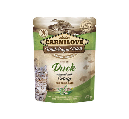 CARNILOVE Duck enriched with Catnip for Adult Cats (Wet Food Pouches) - 85g x 24