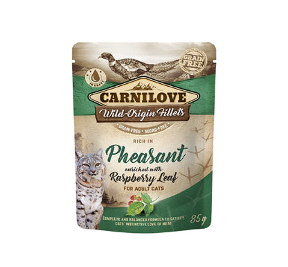 CARNILOVE Pheasant enriched with Raspberry Leaves for Adult Cats (Wet Food Pouches) - 85g x 12