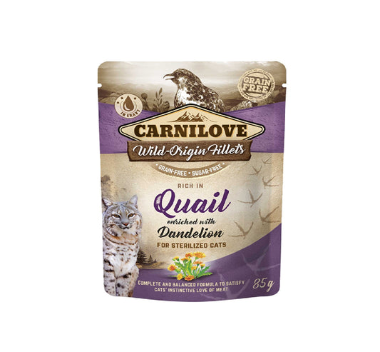 CARNILOVE Quail enriched with Dandelion for Sterilized Cats (Wet Food Pouches) - 85g
