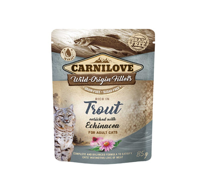 CARNILOVE Trout enriched with Echinacea for Adult Cats (Wet Food Pouches) - 85g x 24pcs