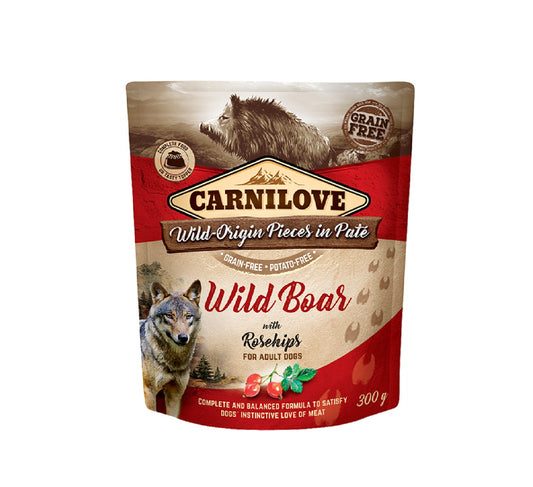 CARNILOVE Wild Boar with Rosehip for Adult Dogs (Wet Food Pouches) 300g