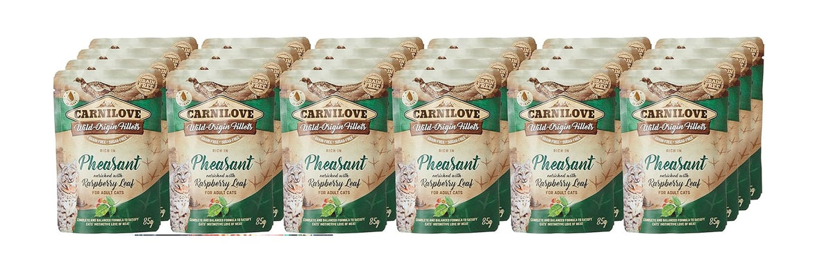 CARNILOVE Pheasant enriched with Raspberry Leaves for Adult Cats (Wet Food Pouches) - 85g x 12
