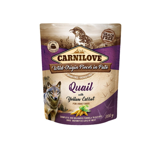 CARNILOVE Quail with Yellow Carrot for Adult Dogs (Wet Food Pouches) - 300g