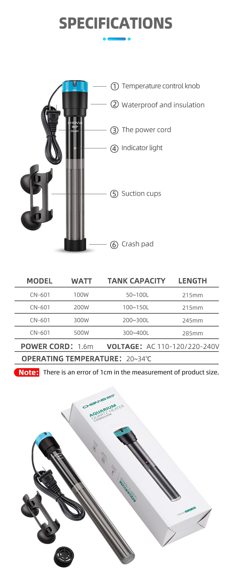 CHANING Aquarium Heater (Glass)