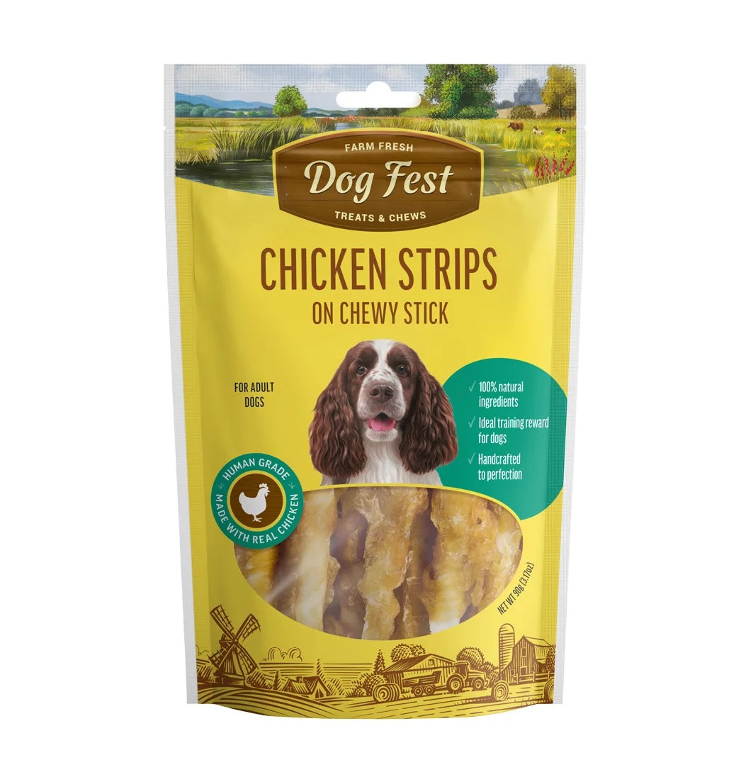 DOG FEST Chicken Strips On Chewy Stick For Adult Dogs - 90g