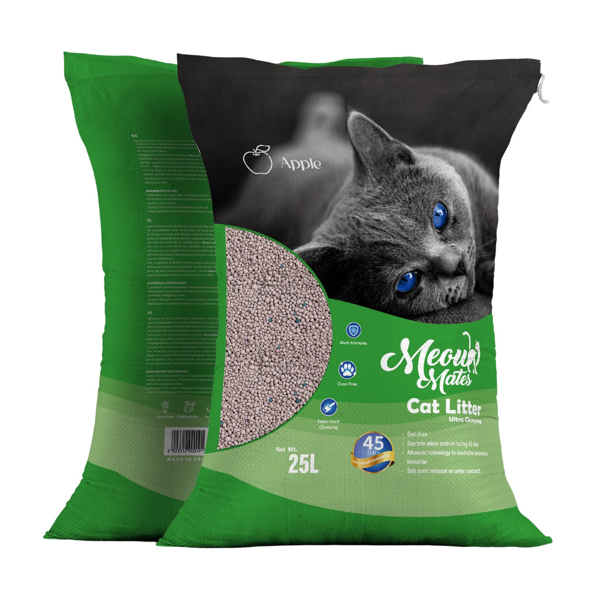 MEOW MATES Bentonite Cat Litter - Apple Scent 25L (20kg)