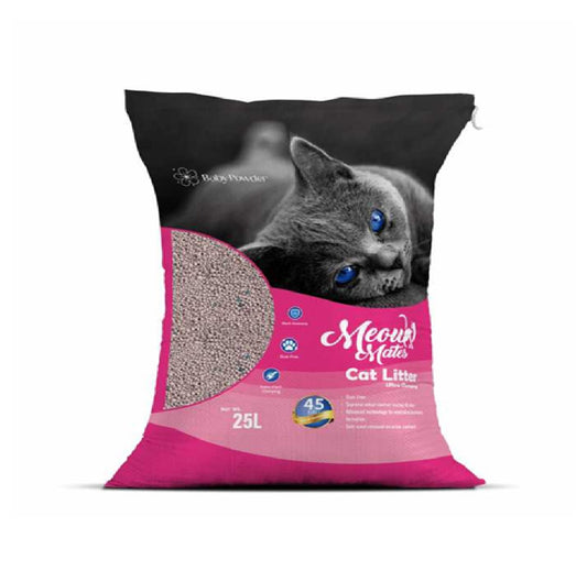 MEOW MATES Bentonite Cat Litter - Baby Powder Scent 25L (20kg)