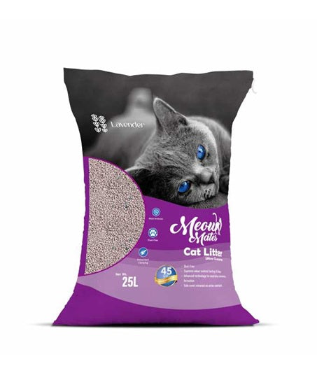 MEOW MATES Bentonite Cat Litter - Lavender Scent 25L (20kg)
