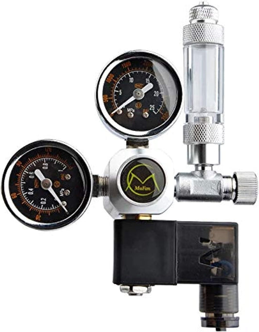 MUFAN Dual Gauge Co2 Regulator with Magnetic Solenoid and Bubble Counter