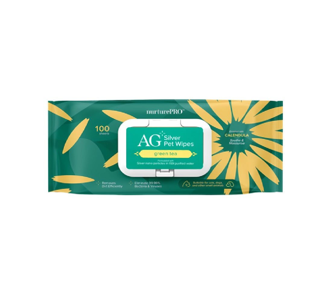 NURTUREPRO AG+ Silver Pet Wet Wipes - Green Tea (100 Sheets / Pack)