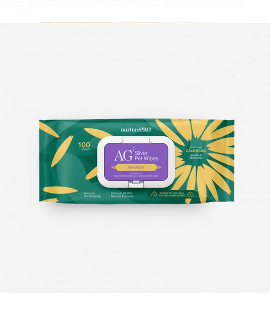 NURTUREPRO AG+ Silver Pet Wet Wipes - Lavender (100 Sheets / Pack)