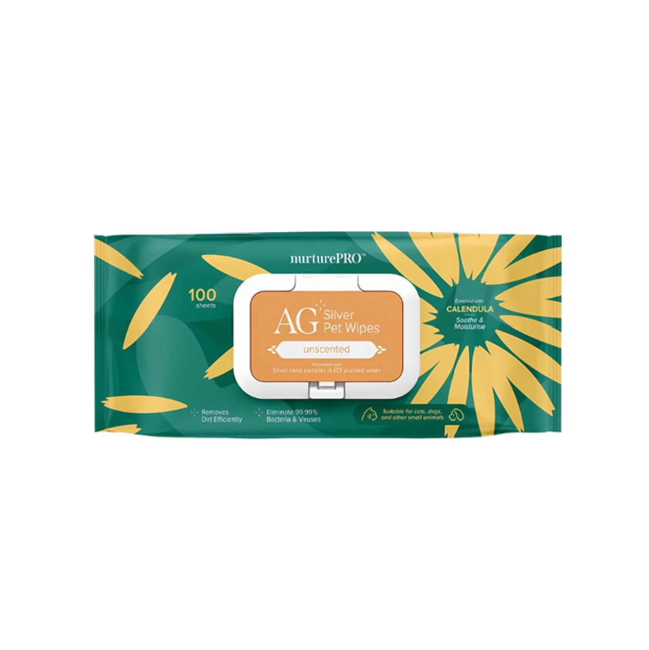 NURTUREPRO AG+ Silver Pet Wet Wipes - Unscented (100 Sheets / Pack)