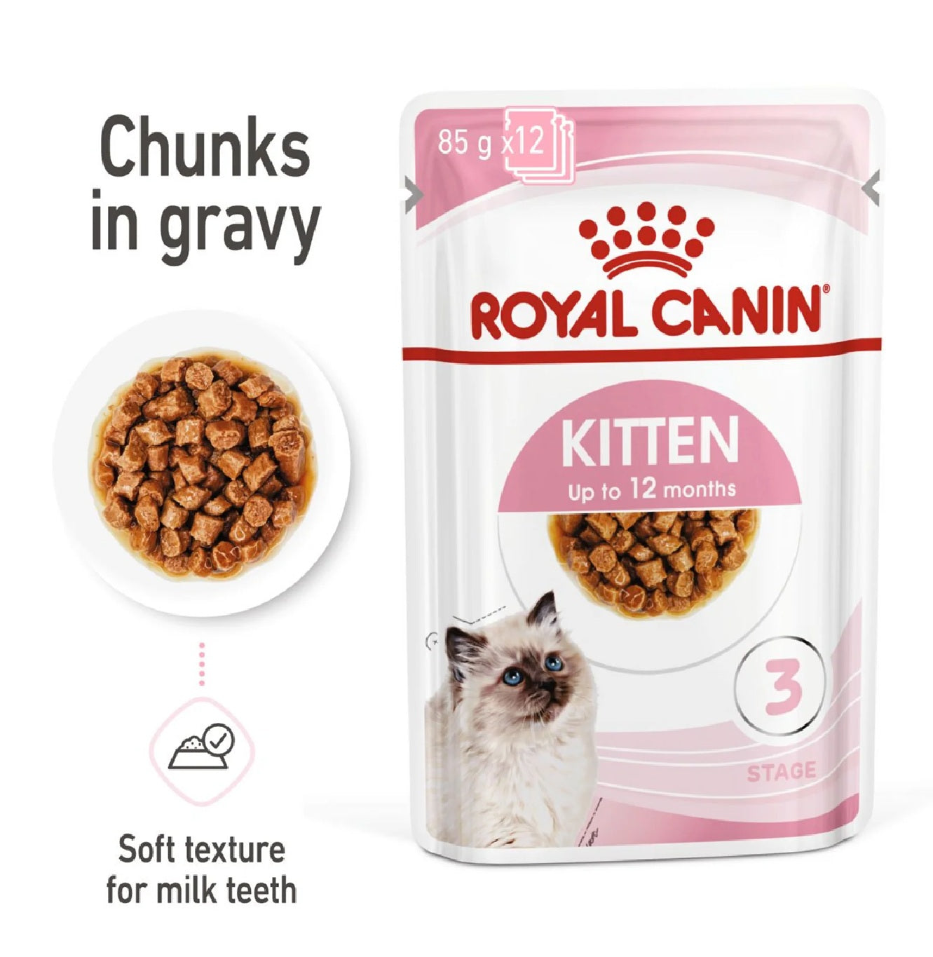 ROYAL CANIN Feline Health Nutrition Kitten Gravy (Wet Food - Pouches) 12 x 85 g