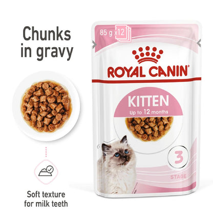 ROYAL CANIN Feline Health Nutrition Kitten Gravy (Wet Food - Pouches) 12 x 85 g