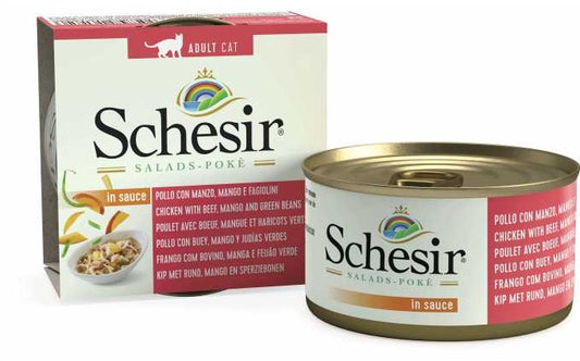 SCHESIR Cat Wet Food SALAD (Beef and Chicken with Mango and Green Beens) in sauce - 85grams