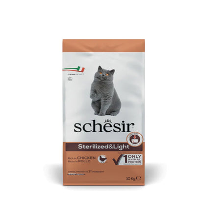 SCHESIR Dry Food For Adult Cats - Sterilized & Light Rich in Chicken - 10 kg