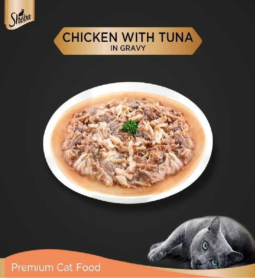 SHEBA Fine Wet Cat Food Pouch Chicken & Tuna in Gravy 70G x 12pcs