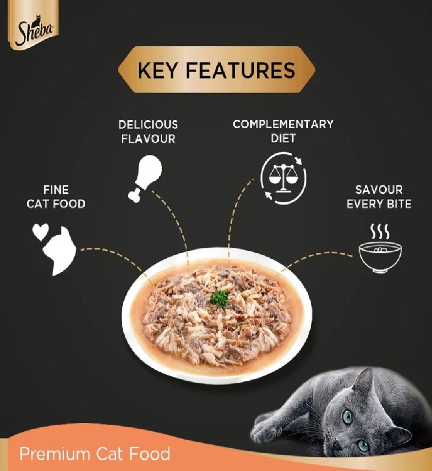 SHEBA Fine Wet Cat Food Pouch Chicken & Tuna in Gravy 70G x 12pcs