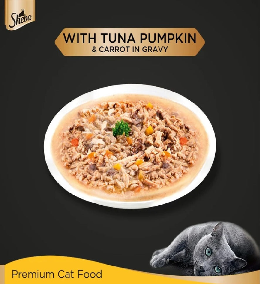 SHEBA Fine Wet Cat Food Pouch Tuna with Pumpkin & Carrot in Gravy 70G x 12pcs