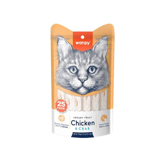 WANPY Creamy Lickable Cat Treats – Chicken & Crab (14g x 25pc)