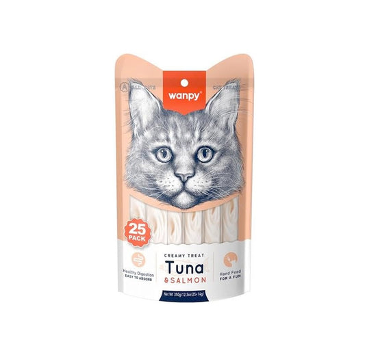 WANPY Creamy Lickable Cat Treats – Tuna & Salmon (14g x 25pc)