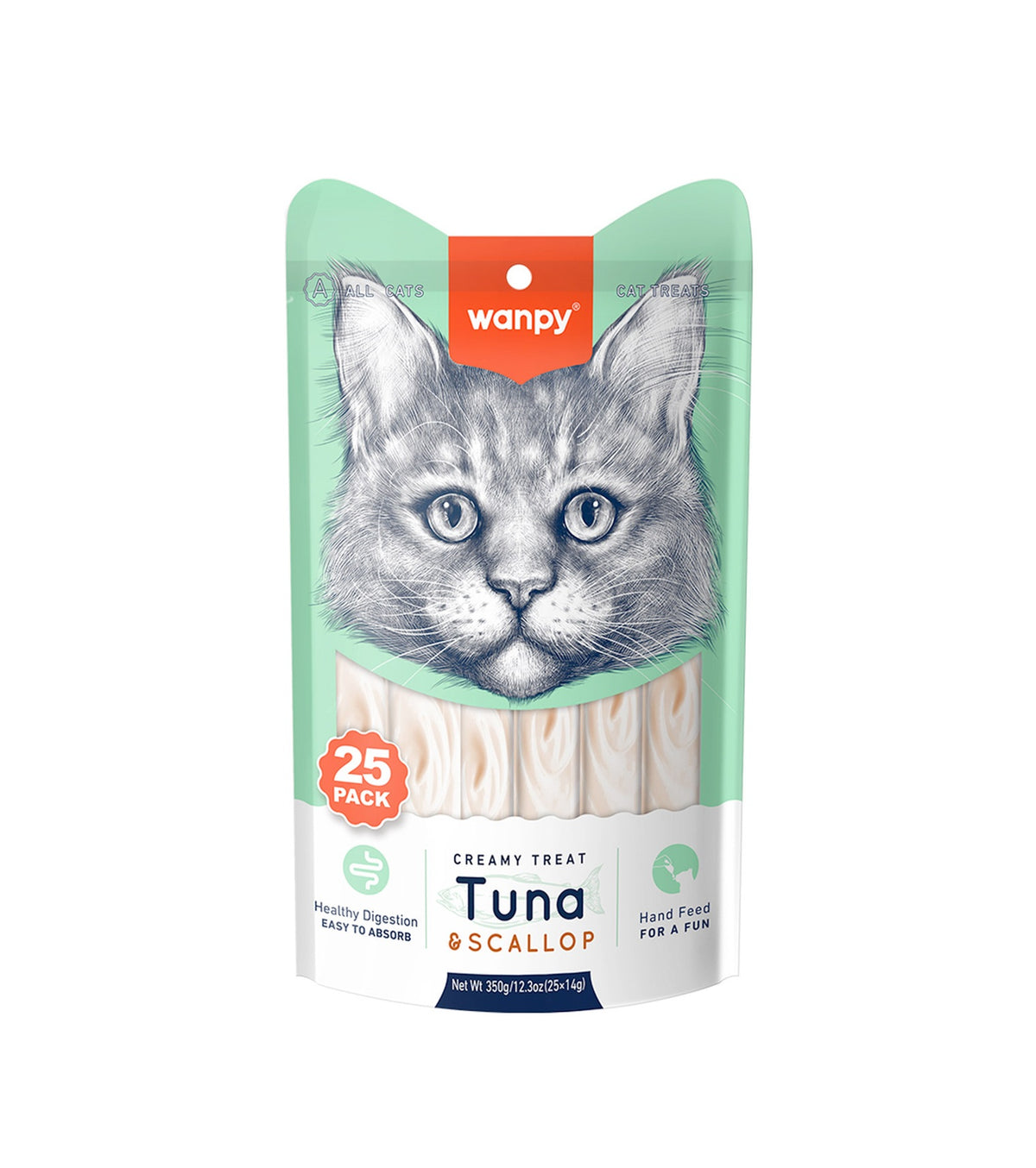 WANPY Creamy Lickable Cat Treats – Tuna & Scallop (14g x 25pc)